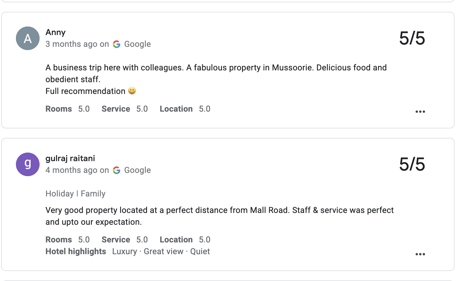 Ridgewood Manor google review 5 star rating